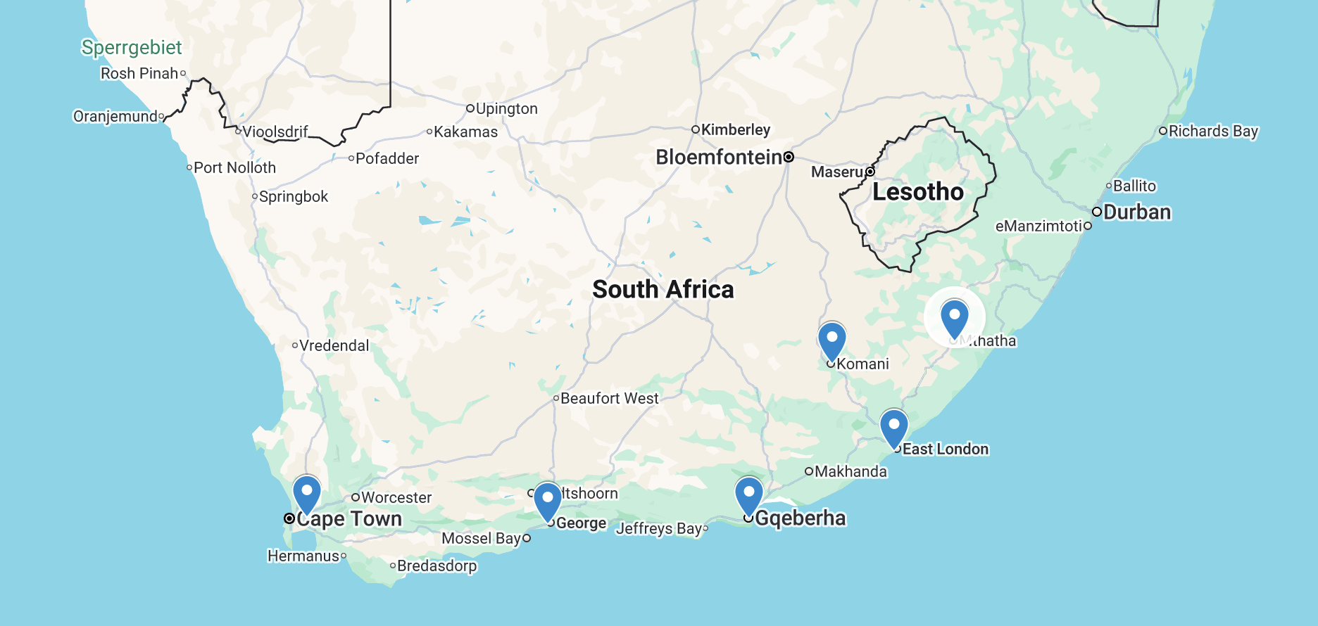 Cape Couriers branch map